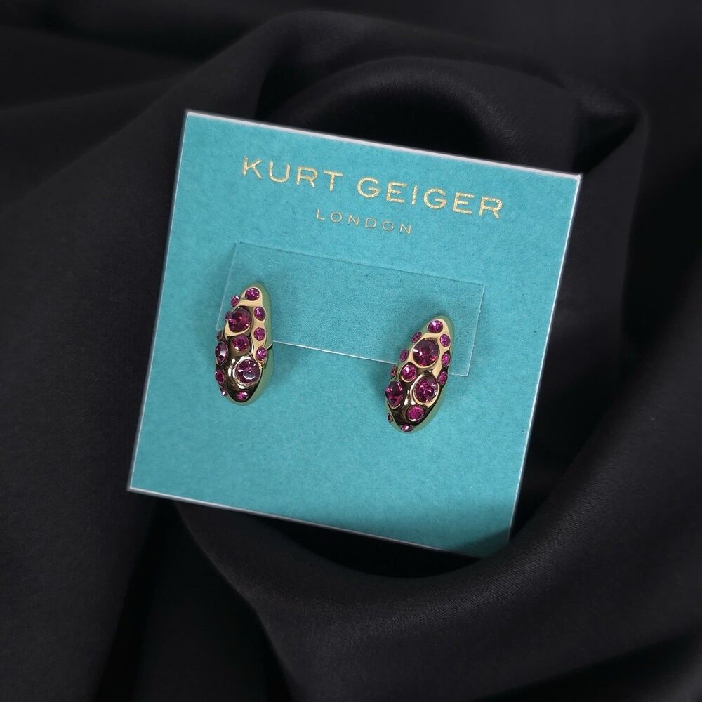 KURT GEIGER Women’s New Glam Crystal Pink Gold Tone Huggie Earrings